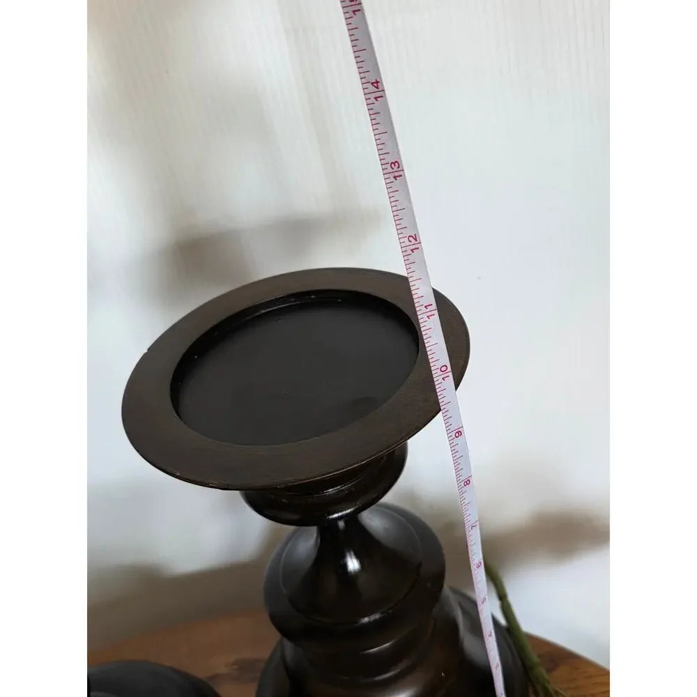 Pottery Barn Turned Wood Pillar Candle Holders Set Dark Brown Espresso 3 Pc